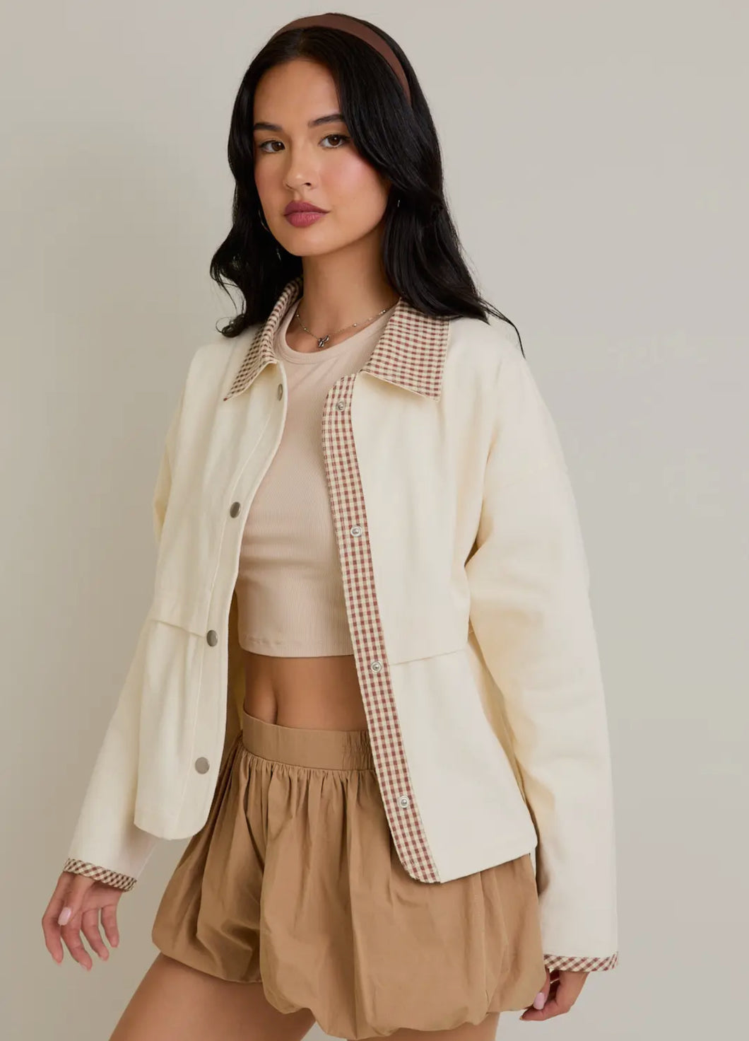 Cream and Gingham Contrast Jacket