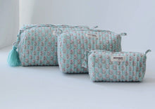 Load image into Gallery viewer, Mint Floral Cosmetic Bag
