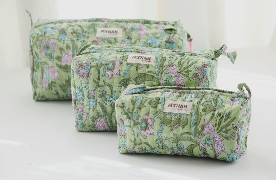 Green Floral Cosmetic Bag