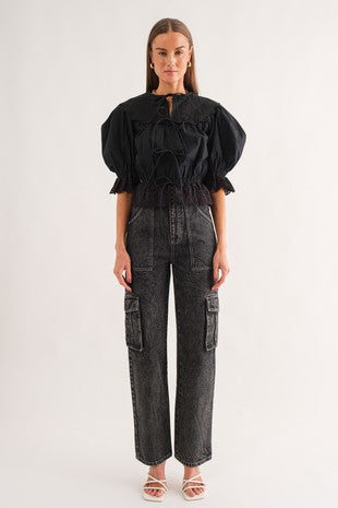 Black Puff Sleeve Blouse