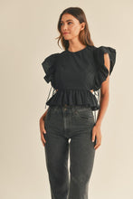 Load image into Gallery viewer, Black Peplum Tie Top
